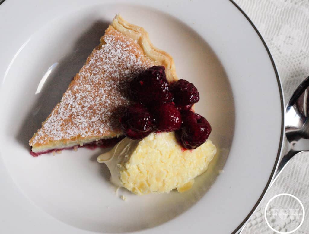Bakewell Pudding with Raspberries and Clotted Cream